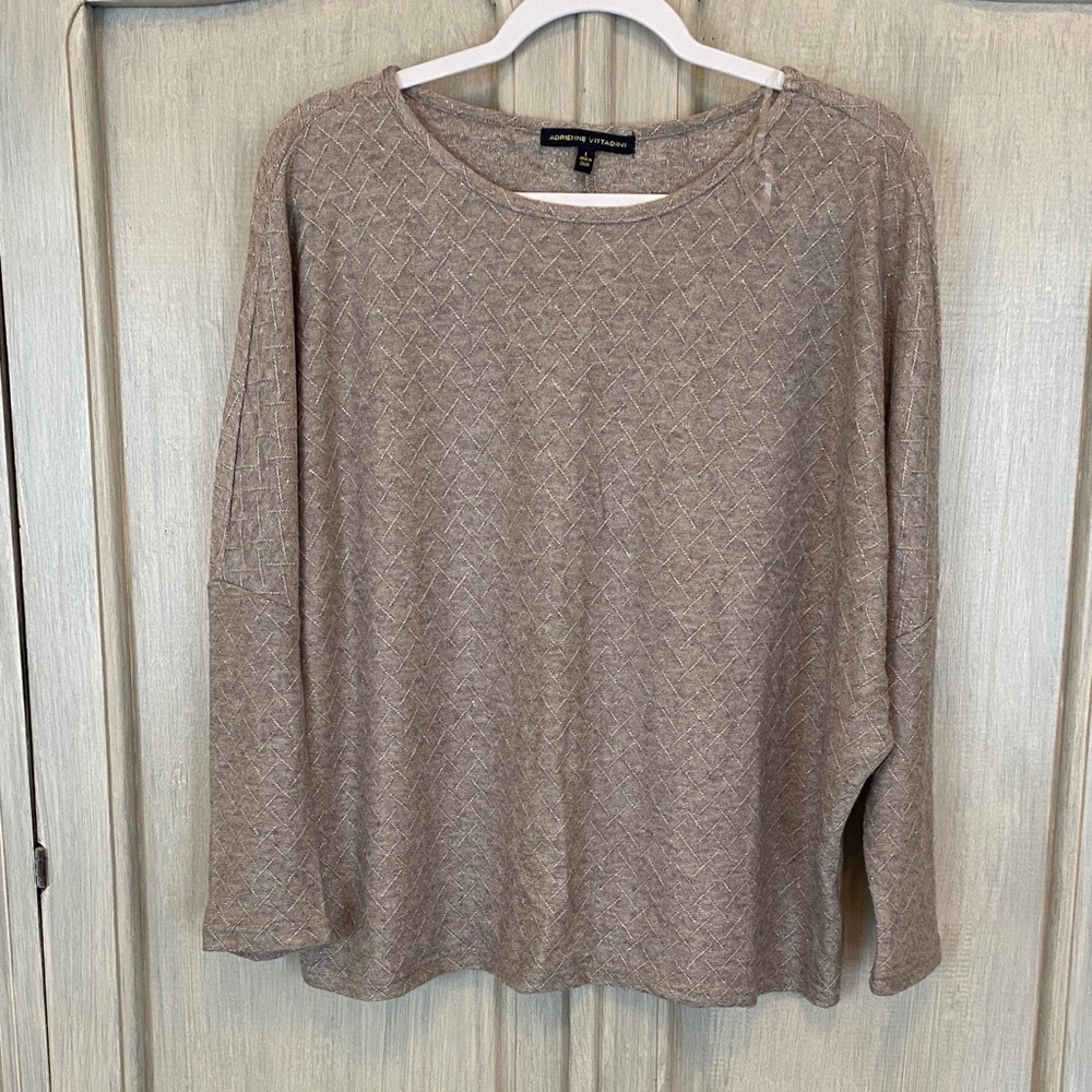 Adrienne Vittadini Beige Crew Neck Sweater